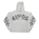 Fashionkova Street Retro Clothing Flame Print Oversized Sweatshirt Women Y2K Gothic Punk Harajuku Casual Top Loose Zipper Hoodie Women
