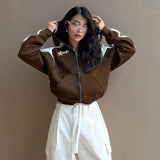 Fashionkova Star Patchwork Zip Up Oversized Hoodie