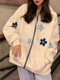 Fashionkova Y2k Cutecore Floral Zip Up Hoodie for Women Graphic Oversized Hooded Sweatshirt Fall Casual Long Sleeve Jacket 2024 New
