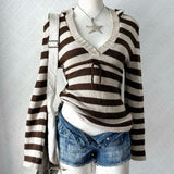 FashionKova-back to school outfit Maillard American Vintage Y2K Women's Casual Knit Sweater Sexy Slim Chic Fashion Aesthetic Pullover Harajuku Emo Girl Streetwear