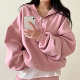 Fashionkova Solid Color Half Zip Up Oversized Sweatshirt
