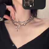 Fashionkova 2023 Korean Fashion Goth Punk Moon Star Cross Pendant Neck Chain Choker Necklace For Women Men Egirl Y2k Cool Party Jewelry Gift