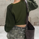 Fashionkova Women Hip Hop Coats Harajuku Casual Loose Hooded Sweatshirt Green T-shirt Patchwork Star Print Hoodie Short Cut With Exposed Fairycore