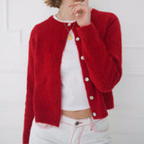 Fashionkova Women's Y2K Elegant Solid Color Fuzzy Knitwear Tops Long Sleeve Button-down Round Neck Cropped Cardigan Sweater Coats fairycore