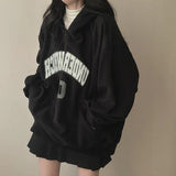 Fashionkova Letter Print Half Zip Oversized Hoodie