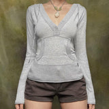 Fashionkova Hottie Slim-fit Knit Hooded Sweater Spring and Autumn Y2k 2000s Vintage Hot Girls Sexy Elegant Temperament Comfortable Versatile ootd
