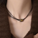 Fashionkova Trendy Punk Tiger Eye Stone Sun Pendant Beads Weave Rope Chain Choker Necklaces For Women Charm Aesthetic Jewelry Gift Wholesale