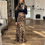 Fashionkova Leopard Print Skirt Women Vintage Midi Satin Skirt Woman Fashion High Waist Elegant Long Skirts For Women Summer Skirt Valentine's Day Aesthetic