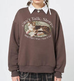 Fashionkova Can't Talk Cat Print Sweatshirt