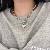 Fashionkova European Style Hyperbole Love Heart Pendant Necklaces Coldness Punk Neck Chains For Women Unisex Korean Fashion Jewelry Dancing