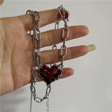 Fashionkova Punk Gothic Red Lava Star Cross Heart Pendant Leather Rope Necklace Women Men Hip Hop Y2K 90s EMO Accessories Aesthetic Jewelry