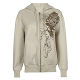 Fashionkova Vintage Floral Graphic Zip Up Hoodie