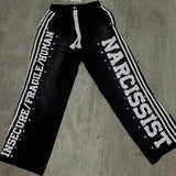 Fashionkova Gothic Letter Patchwork Y2k Clothes for Men Hip Hop Retro Sequin Striped Sweatpants T Shirt Two Piece Set Casual Tracksuit Men