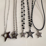 Fashionkova Simple Trendy Star Hollow Choker Necklace Pendant Neck Jewelry Grunge Charm Accessories Women Men's Fashion Party Chain Necklace