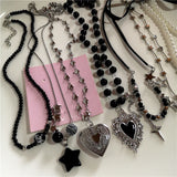 Fashionkova Gothic Black Peach Heart Star Pendant Necklace For Women Men Sliver Color Love Short Choker Punk Y2K Charms Jewelry Accessories