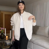 Fashionkova 2025 Woman Tweed Jacket Coat Fluffy Plush Jackets for Women Bomber Jacket Coat Autumn Winter Black White Demi-season Jacket Valentine's Day Aesthetic