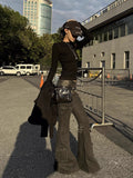 Fashionkova REDDACHiC Black Low Waist Cargo Jeans 2000s Distressed Whiskers Multi-pocket Stretch Bootcut Pants Women Retro Grunge Streetwear ootd