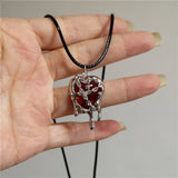 Fashionkova Gothic Red Black Lava Heart Pendant Rope Necklace For Women Men Grunge Halloween Rave Accessories Y2K 90s EMO Aesthetic Jewelry