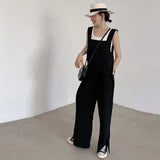 Fashionkova  Party Outfit  Summer Thin Draped Jumpsuits Women Korean Loose Straight Maxi Overalls Woman Fashion Baggy Black Jumpsuit