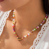 Fashionkova Baroque Imitation Pearls Necklace For Women Boho Colorful Seed Beads Chain Choker Geometric Flowers Clasp Pendant Collar Jewelry