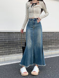 Fashionkova  Nye Outfit 2023 Fashion Spring Denim Skirts for Women Vintage Do Old Midi Skirt Chic High Waisted Trumpet Mermaid A Line Skirts