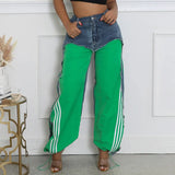 Fashionkova Casual Stripe Contrast Jeans Women Denim High Waist Zipper Loose Jogger Pants Female 2025 Spring Fashion Street Lady Trousers