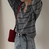 Fashionkova Vintage 90s Polo Collar Striped Sweatshirt