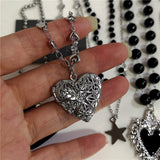 Fashionkova Gothic Punk Black Peach Heart Star Pendant Chain Necklace For Women Men Y2K Hip Hop Charm Trendy Jewelry Anniversary Accessories