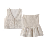 Fashionkova Sequined Cardigan Skirt Suits Women Elegant Shinny Sleeveless Single Button Female Tank Sets Zipped Skirts 2024 New Summer Chic ootd