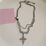 Fashionkova Gothic Pink Cross Heart Pendant Choker Necklace For Women Egirl Hip Hop Rope Chain Punk Y2K Charms Aesthetic Jewelry Accessories