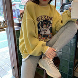 Fashionkova Round Neck Cartoon Print Sweatshirt