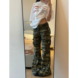 Fashionkova party outfit  Casual High Street American Retro Overalls Camouflage Loose Wide Leg Pants for Women Y2k Hip-hop Cargo Grunge Baggy Trousers