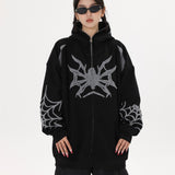 Fashionkova Embroidery Punk Spider Zip Up Hoodie