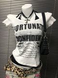 Fashionkova Y2k Sexy Slim Tshirt Goth Crop Top 2000s Halter Punk Short Sleeve Woman Clothing Letter Print Streetwear Aesthetic Harajuku Tees