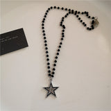 Fashionkova Gothic Y2K Peach Heart Star Cross Pendant Black Beaded Chain Short Choker Necklace For Women Charms Goth Jewelry EMO Accessories