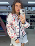 Fashionkova party look inspos Fashion Printed Jacket for Women 2024 New Early Autumn Long Sleeve Thin Coat Casual Loose O-neck Zipper Panelled Ladies Jackets