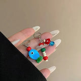 Fashionkova Y2K Cute Asymmetrical Enamel  Fish Mushroom Pendant Drop Earrings For Women Girls Aesthetic Fashion Jewelry Accessories Gifts