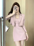 Fashionkova  party look inspos Autumn Pink New Two Piece Dress Set Women Blazer Coat+Strap Dress Set Female Casual Korean Fashion Slim Elegant Dress Suit 2024