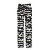 Fashionkova party look inspos Zebra-striped Casual Pants Fashion Black White Contrast Color Knit Pants Loungewear Drawstring Straight Trousers Autumn