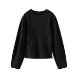 Fashionkova party look inspos Fashion Solid Long Pant Set for Women Casual O Neck Long Puff Sleeve Pullover Wide Leg Trousers Suit Female Commuter 2Pcs Outfit
