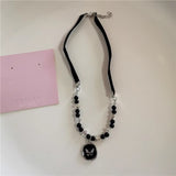 Fashionkova Gothic Cute Y2K Stainless Steel Bow Heart Pink Cross Pendant Beaded Pearl Snake Chain Necklace For Egirl 2000s EMO Acssesories