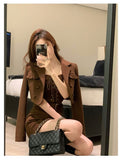 Fashionkova  Nye Outfit Winter Warm Elegant Strap Skirt Suit Women Brown France Vintage 3 Piece Set Female Korean Fashion Casual Designer Party Set 2023