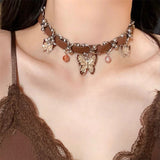 Fashionkova Trendy Punk Goth Charm Sun Cross Butterfly Pendants Choker Chain Necklace Korean Men Women Y2K EMO Grunge Accessories Jewelry