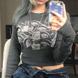 Fashionkova party look inspos Women retro Eyes Print Tops Fairy Grunge Graphic Spring T Shirts Vintage Indie Aesthetic Clothes Cyber Y2k Slim Long Sleeve Top
