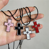 Fashionkova Goth Punk Vintage Red Cross Pendant Necklace For Men Women Grunge Aesthetic Y2K Short Choker Charms Jewelry Accessories