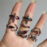 Fashionkova Punk Exaggerated Geometric Irregular Black Red Cross Ring Gothic Women Men Couple Aesthetic EMO Jewelry Y2K Grunge Accessories