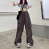 Fashionkova Party Outfit Women Casual Baggy Cargo Pants Solid Low Waist Joggers Tech Pants Drawstring Wide Leg Baggy Trousers Y2K Streetwear Sweatpants