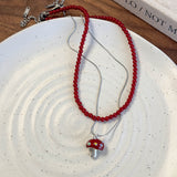 Fashionkova New Trendy Y2K Cute Drip Glaze Mushroom Pendant Snake Chain Necklace For Women Kpop Hip Hop Jewelry Accessories High Wholesale