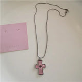 Fashionkova Gothic Cute Y2K Stainless Steel Bow Heart Pink Cross Pendant Beaded Pearl Snake Chain Necklace For Egirl 2000s EMO Acssesories
