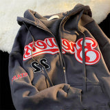 Fashionkova Logo Embroidery Zip Up Oversized Hoodie